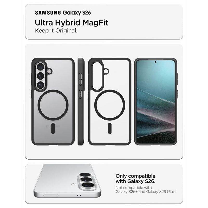 Spigen Ultra Hybrid Mag MagSafe - dėklas, skirtas Samsung Galaxy S26 (Matinis juodas)
