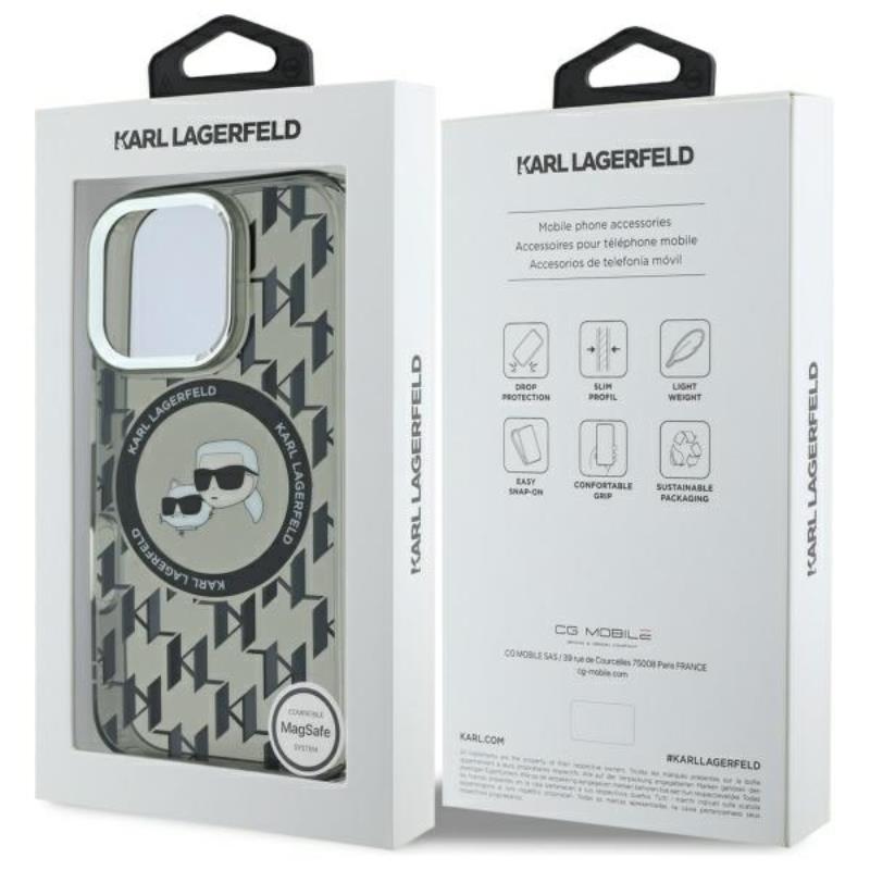 Karl Lagerfeld IML Monograma Karl & Choupette galva MagSafe – Dėklas skirtas iPhone 16 Pro (juoda)