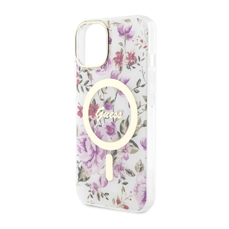 Guess Flower MagSafe – dėklas, skirtas iPhone 14 Plus (skaidrus)