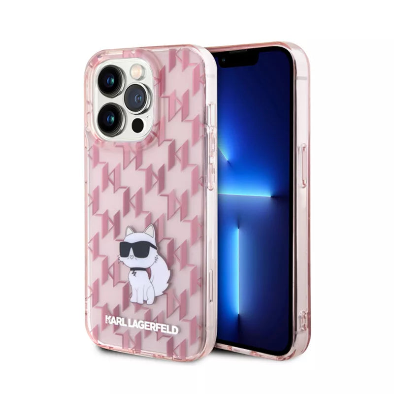 Karl Lagerfeld Monogram Choupette Dėklas iPhone 15 Pro (Rožinis)