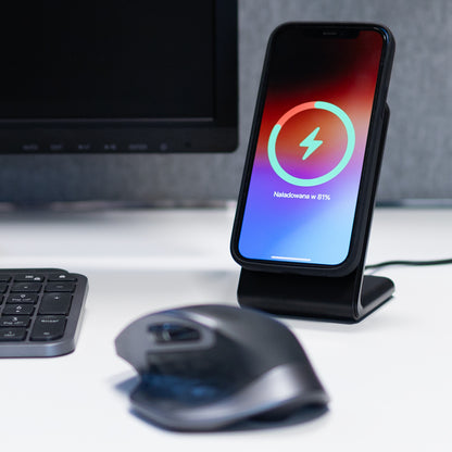 Crong MagSpot Pivot Stand - 3-in-1 belaidis įkroviklis su MagSafe, skirtas iPhone, Apple Watch ir AirPods (juodas)