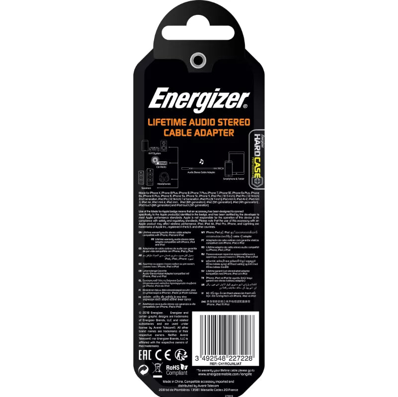Energizer HardCase – „Lightning“ prie 3,5 mm lizdo garso adapteris, MFi sertifikuotas, 11 cm, ROW (baltas)