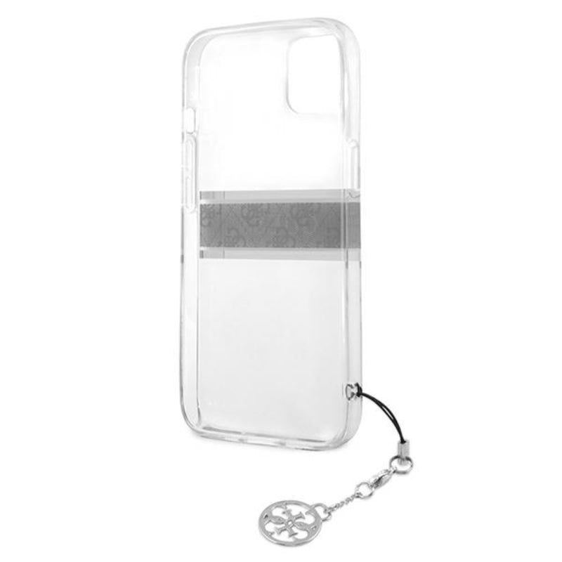 Guess 4G Stripe Grey Charm – dėklas, skirtas „iPhone 13 mini“ (permatomas)