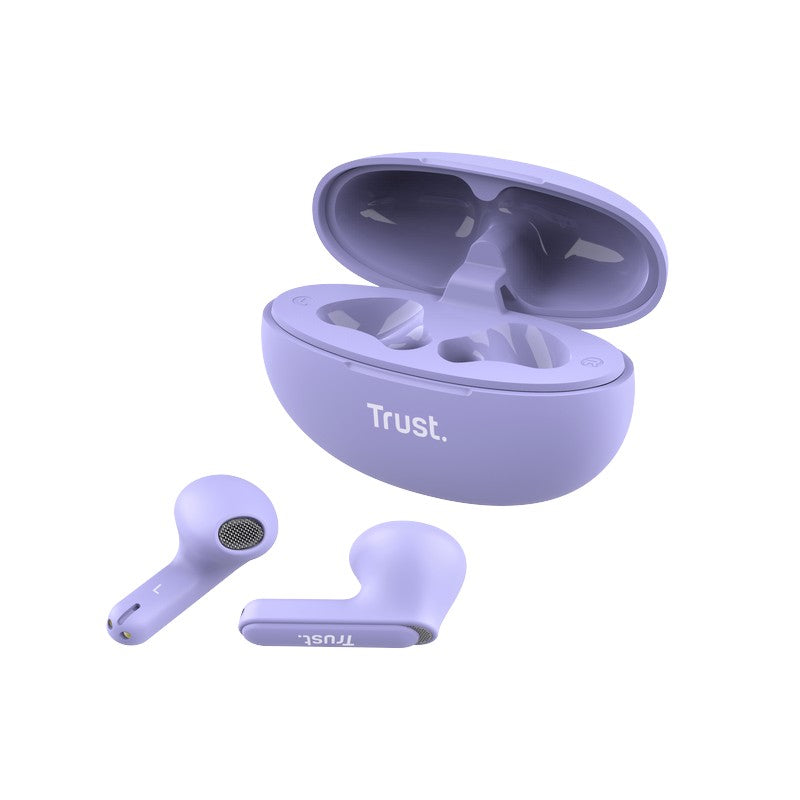 Trust Yavi – belaidės Bluetooth TWS ausinės su įkrovimo dėklu ir ENC (violetinės spalvos)