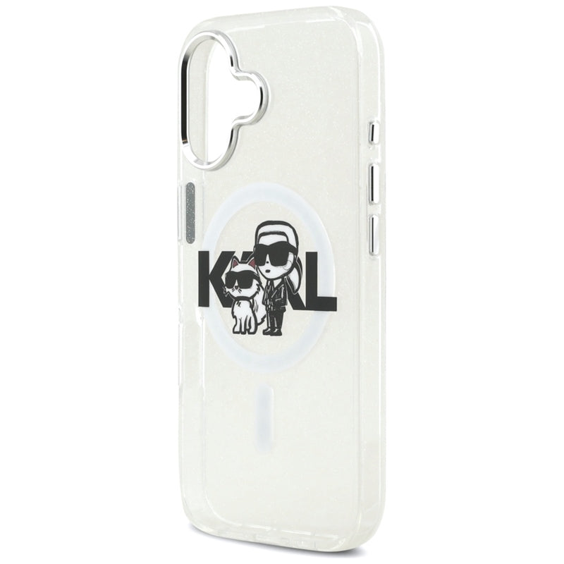 Karl Lagerfeld IML blizgučių Karl & Choupette pieštuko eskizo logotipas MagSafe – Dėklas, skirtas iPhone 17 (skaidrus)