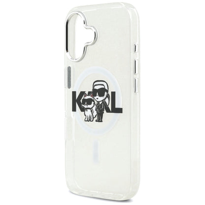 Karl Lagerfeld IML blizgučių Karl & Choupette pieštuko eskizo logotipas MagSafe – Dėklas, skirtas iPhone 17 (skaidrus)
