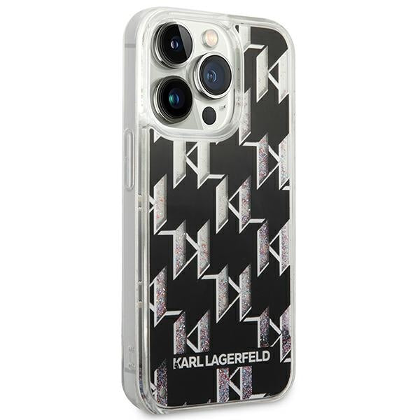Karl Lagerfeld Monogram Liquid Glitter – dėklas, skirtas „iPhone 14 Pro Max“ (juodas)