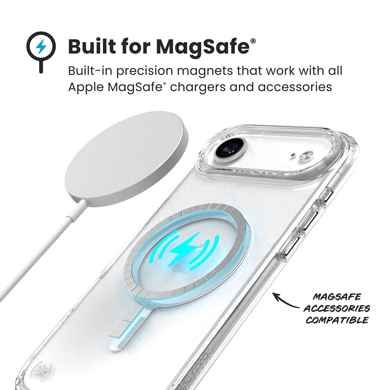 Speck Presidio Perfect Clear MagSafe – iPhone Air dėklas (Skaidrus / Sidabrinis)