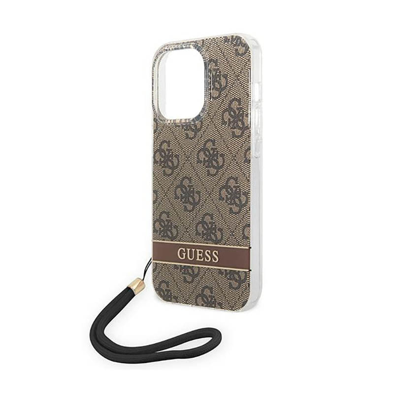 Guess 4G Print Cord – dėklas, skirtas iPhone 14 Pro Max (rudos spalvos)