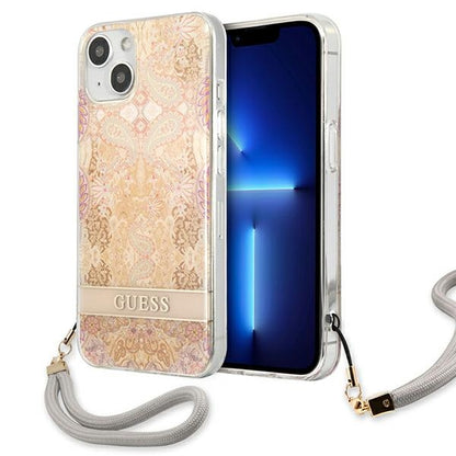 Guess Flower Cord - „iPhone 13 mini“ dėklas (auksinis)
