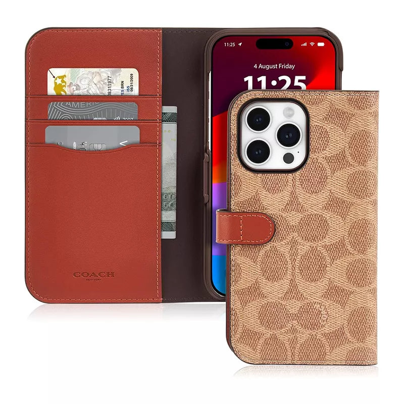 Dėklas Coach Folio Signature C – 2-in-1 dėklas su atverčiamu dangteliu iPhone 15 Pro Max (įdegio spalvos)
