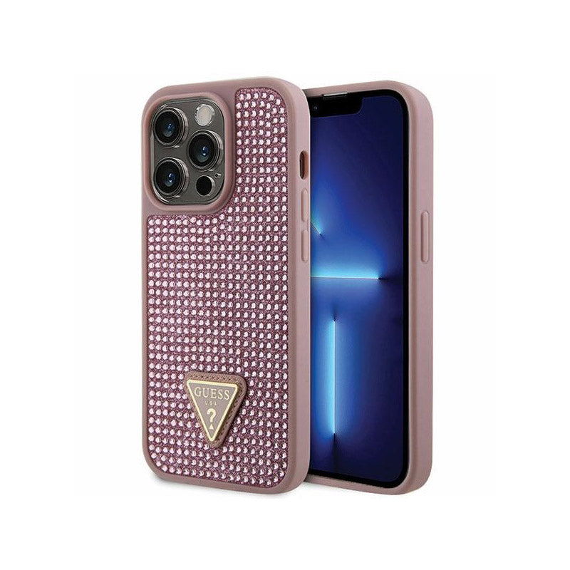 Guess Rhinestone Triangle – dėklas, skirtas iPhone 14 Pro (rožinis)