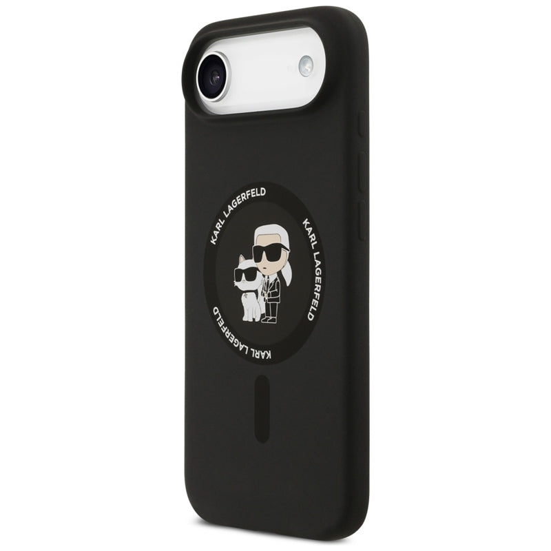 Karl Lagerfeld Silikoninis žiedas MagSafe "Karl & Choupette" dėklas iPhone Air (juodas)