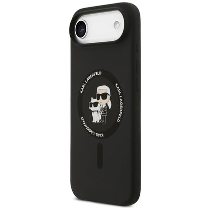 Karl Lagerfeld Silikoninis žiedas MagSafe "Karl & Choupette" dėklas iPhone Air (juodas)