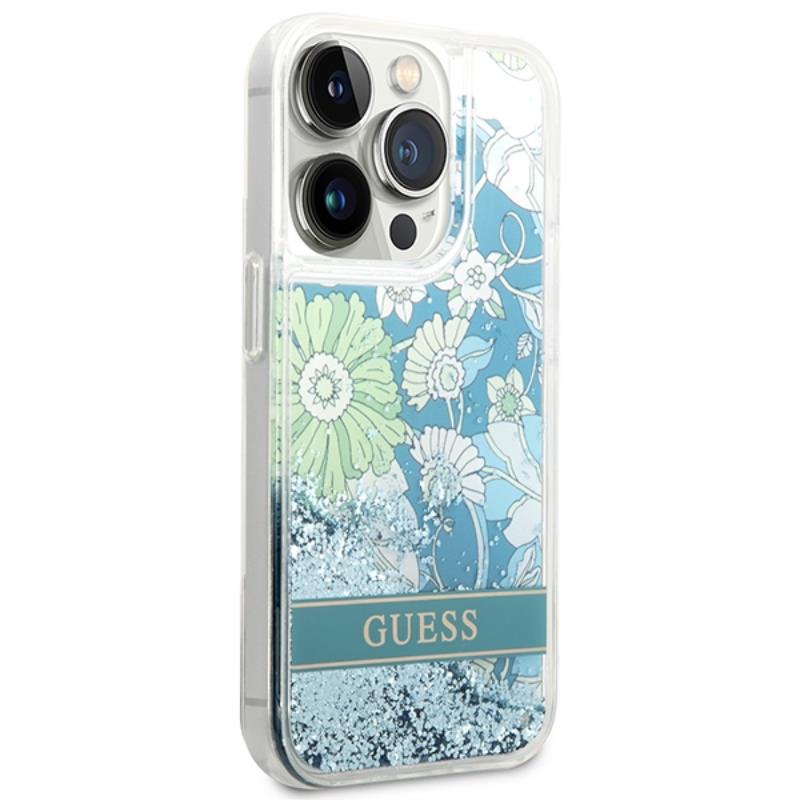 Guess Liquid Glitter Flower – dėklas iPhone 14 Pro Max (žalias)