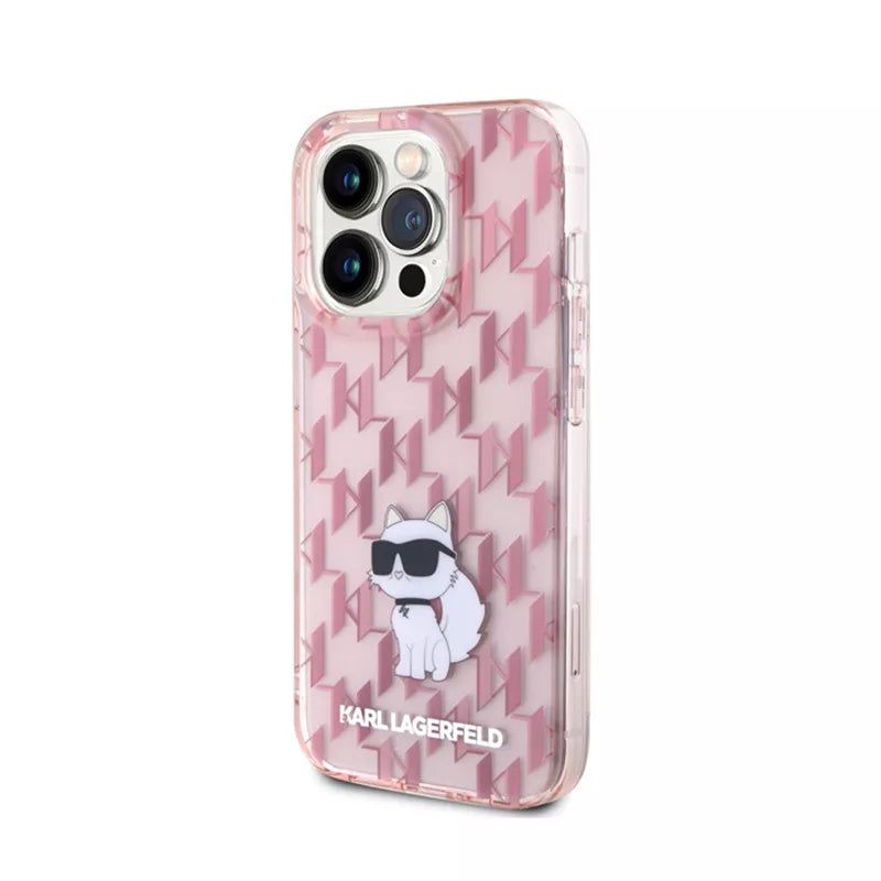 Karl Lagerfeld Monogram Choupette Dėklas iPhone 15 Pro (Rožinis)