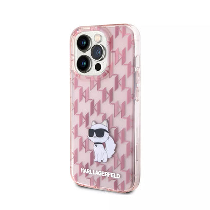 Karl Lagerfeld Monogram Choupette Dėklas iPhone 15 Pro (Rožinis)