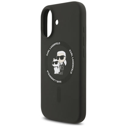 Karl Lagerfeld Silikoninis dėklas su Karl & Choupette žiedu, MagSafe, skirtas iPhone 17 (juodas)