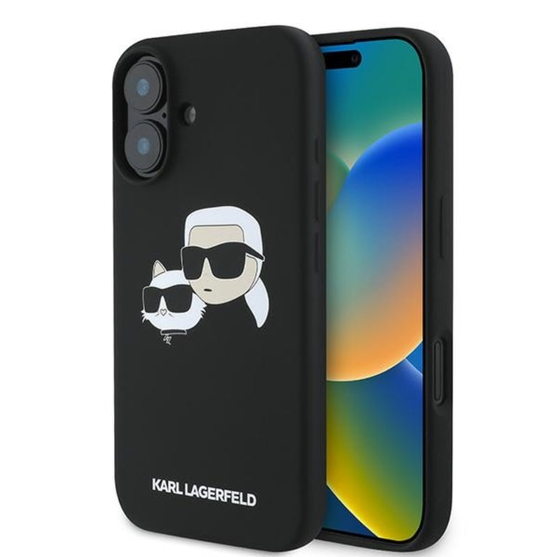 Karl Lagerfeld Silicone Double Heads Print MagSafe - dėklas iPhone 16 Plus (juodas)