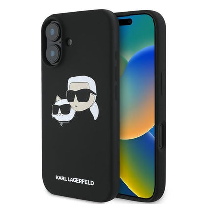 Karl Lagerfeld Silicone Double Heads Print MagSafe - dėklas iPhone 16 Plus (juodas)