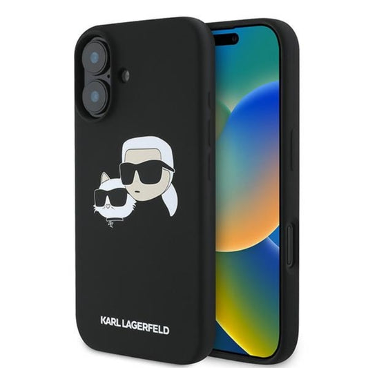Karl Lagerfeld Silicone Double Heads Print MagSafe - dėklas iPhone 16 Plus (juodas)