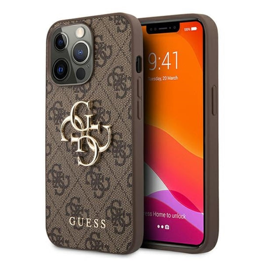 Guess 4G Big Metal Logo dėklas, skirtas iPhone 13 Pro Max (Rudos)