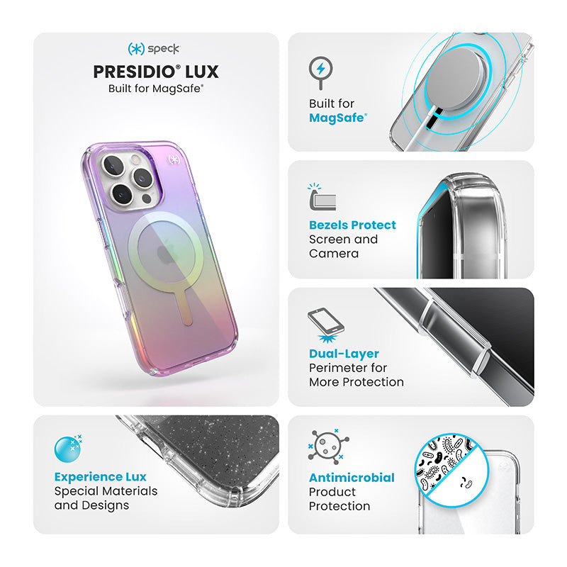 Speck Presidio2 Lux MagSafe - iPhone 16 Pro dėklas (Amazing Purple / Clear)