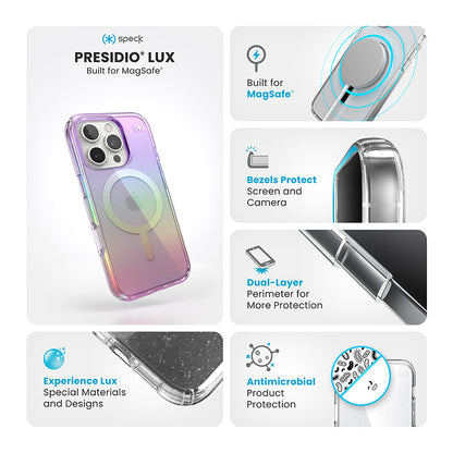 Speck Presidio2 Lux MagSafe - iPhone 16 Pro dėklas (Amazing Purple / Clear)