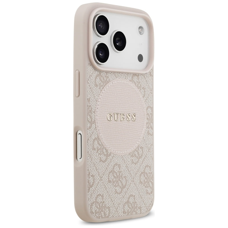 Guess 4G Circle Classic Logo MagSafe dėklas iPhone 17 Pro (rožinis)