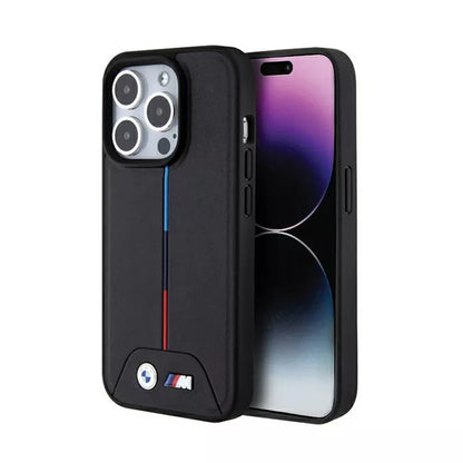 BMW Dygsniuotas Trikolorinis MagSafe dėklas iPhone 15 Pro Max (Juodas)