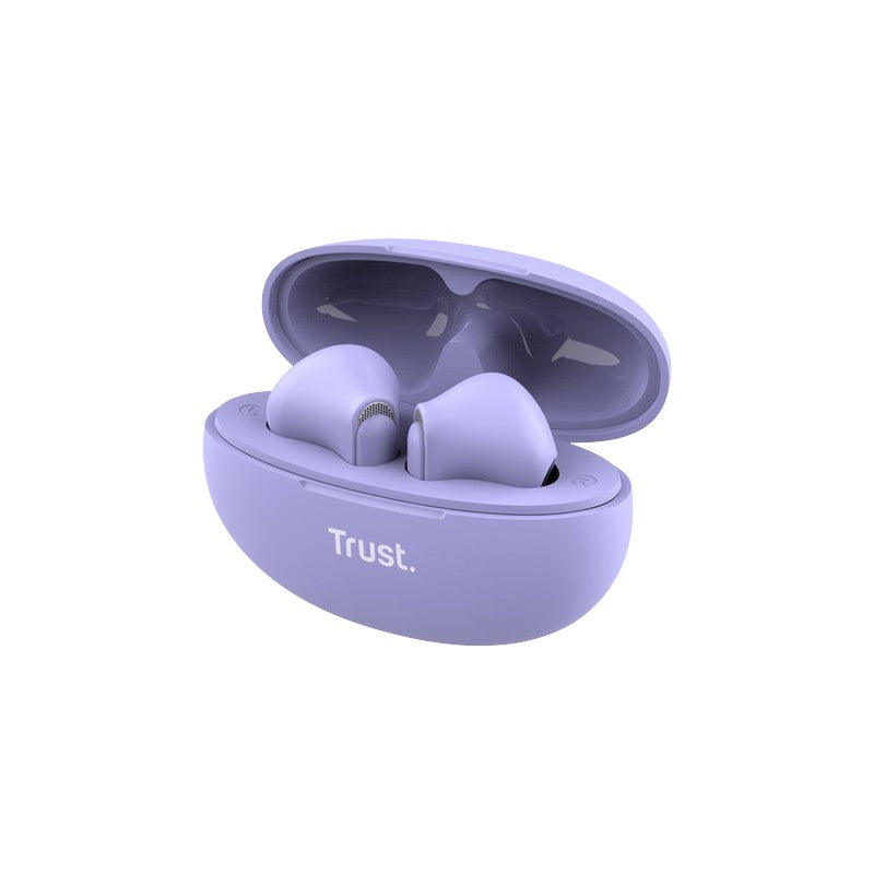 Trust Yavi – belaidės Bluetooth TWS ausinės su įkrovimo dėklu ir ENC (violetinės spalvos)