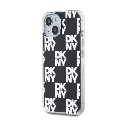 "DKNY IML Checkered Mono Pattern" dėklas iPhone 15 Plus / 14 Plus (juodas)