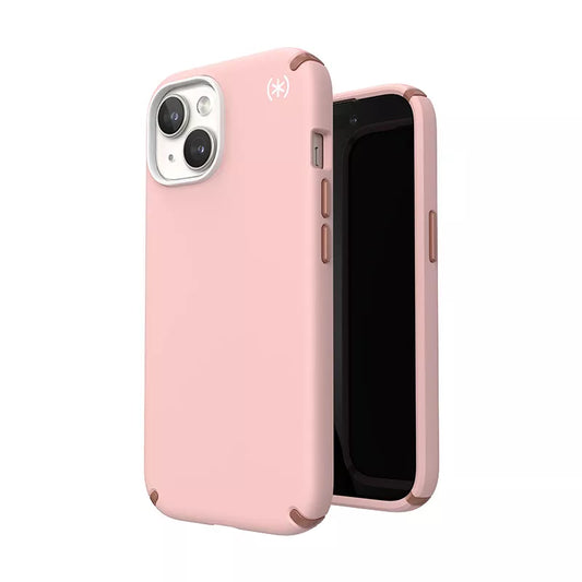 Speck Presidio2 Pro – Dėklas, skirtas iPhone 16e / iPhone 15 / iPhone 14 / iPhone 13 (Rožinė dahlia / Rožinio vario / Balta)