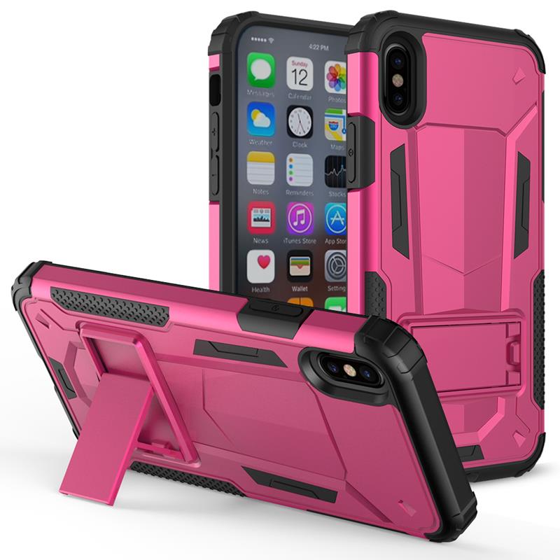 Zizo Hybrid Transformer dėklas – tvirtas dėklas, skirtas iPhone X, su atrama (karšto rožinė / juoda)
