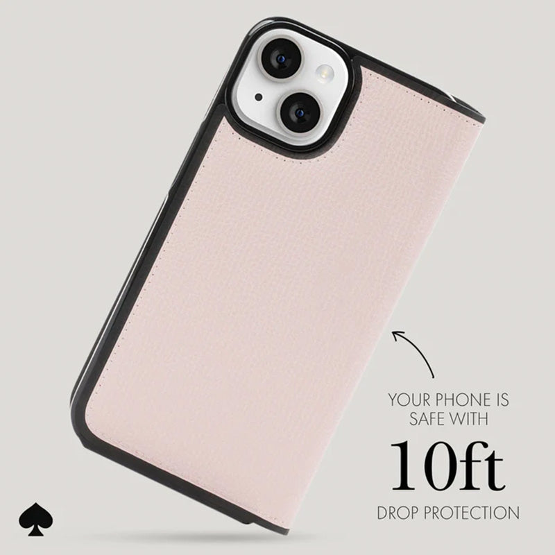 Kate Spade New York Wrap Folio dėklas – odinis atverčiamas dėklas, skirtas „iPhone 15“ (šviesiai pergamentinė)