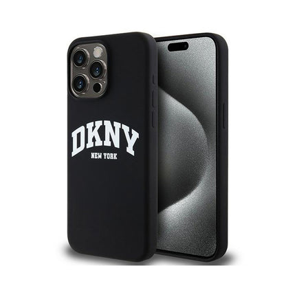 DKNY Liquid Silicone White Printed Logo MagSafe - dėklas, skirtas „iPhone 13 Pro Max“ (juodas)