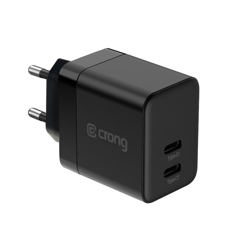 Crong Ultra Compact GaN – sieninis įkroviklis 2x USB-C Power Delivery 35W (juodas)