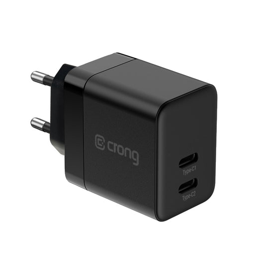 Crong Ultra Compact GaN – sieninis įkroviklis 2x USB-C Power Delivery 35W (juodas)