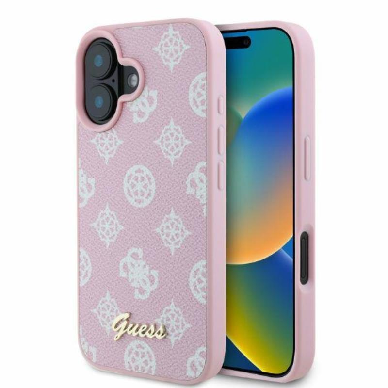 Guess Peony Script MagSafe – dėklas iPhone 16 (rožinis)