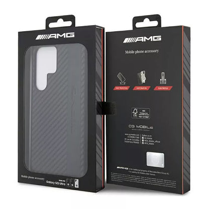 AMG Carbon Stripe & Embossed – Dėklas, skirtas „Samsung Galaxy S23 Ultra“ (juodas)