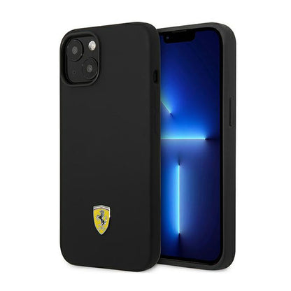 Ferrari Silicone Metal Logo - dėklas iPhone 14 (juodas)