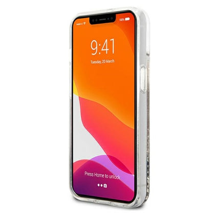 Guess Peony Liquid Glitter – dėklas skirtas iPhone 13 mini (auksinės spalvos)