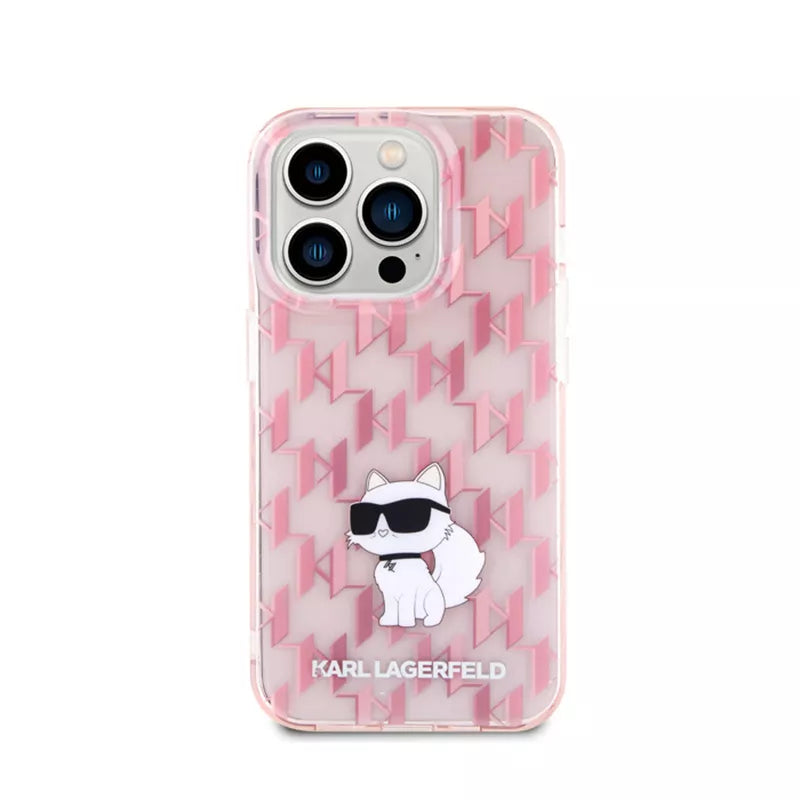 Karl Lagerfeld Monogram Choupette Dėklas iPhone 15 Pro (Rožinis)
