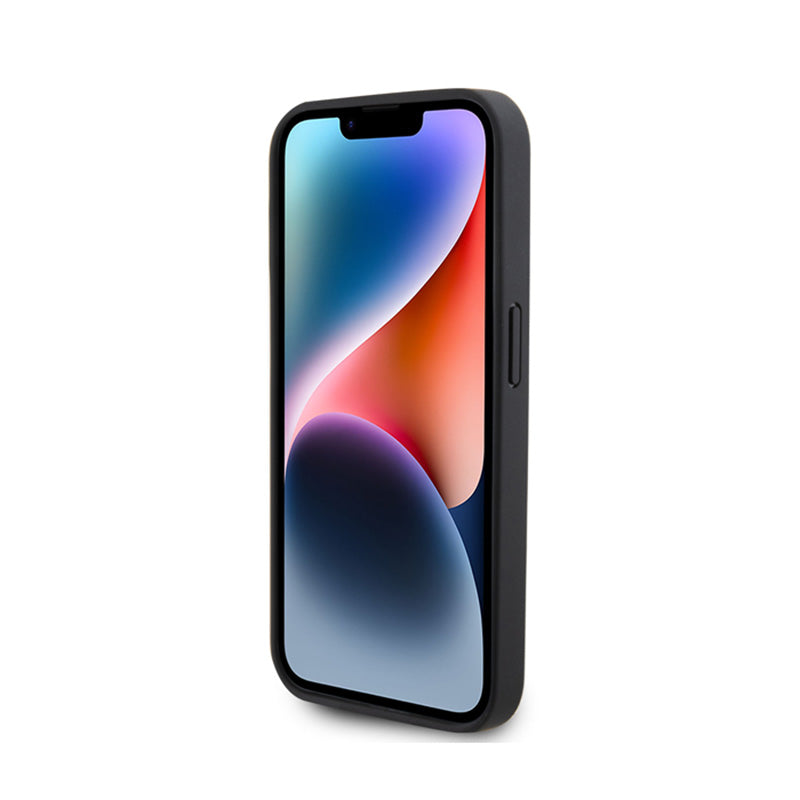 Ferrari dygsniuotas metalo logotipas – dėklas, skirtas iPhone 15 Pro (juodas)