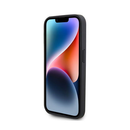 Ferrari dygsniuotas metalo logotipas – dėklas, skirtas iPhone 15 Pro (juodas)