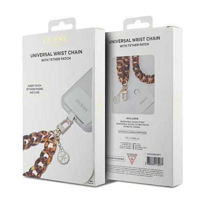 Guess Universalus didelis dirželis per ranką Akrilinis 4G pakabukas - Universalus telefono dirželis (Ruda)