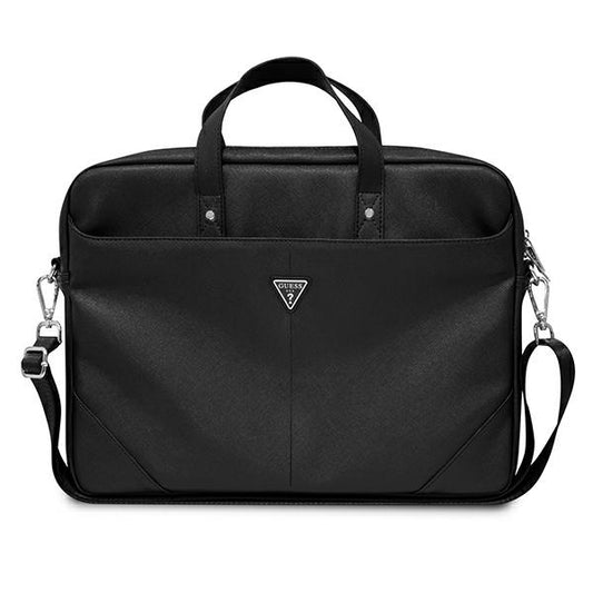Guess Saffiano Triangle Logo kompiuterio krepšys – kompiuterio krepšys 15”/ 16” (juodas)