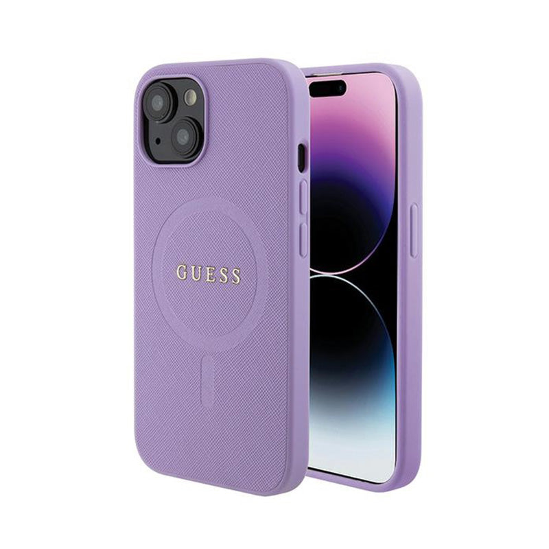 Guess Saffiano MagSafe - iPhone 15 dėklas (violetinis)