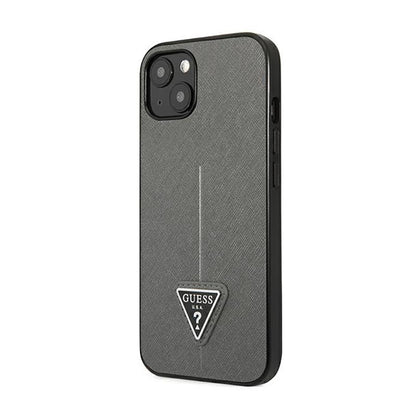 Guess Saffiano Triangle Logo dėklas – Dėklas iPhone 14 Plus (Sidabrinis)