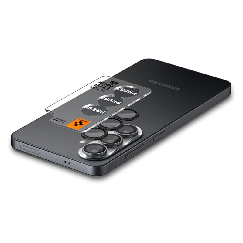 Spigen Optik Pro HD GLAS.TR EZ Fit kameros apsauga (2 vnt.) - Stiklinė objektyvo apsauga, skirta Samsung Galaxy S26 (2 vnt.)(Juoda)